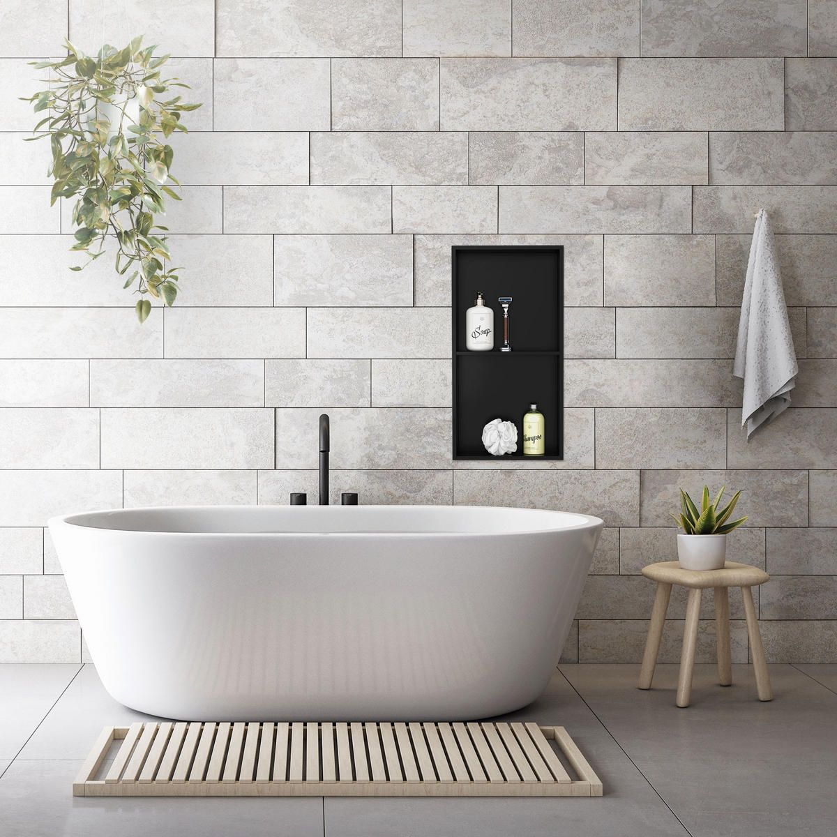 DUSCHNISCHE Schwarz 30/60 cm - Schwarz, Metall (62/10/32cm) - LuxeBath