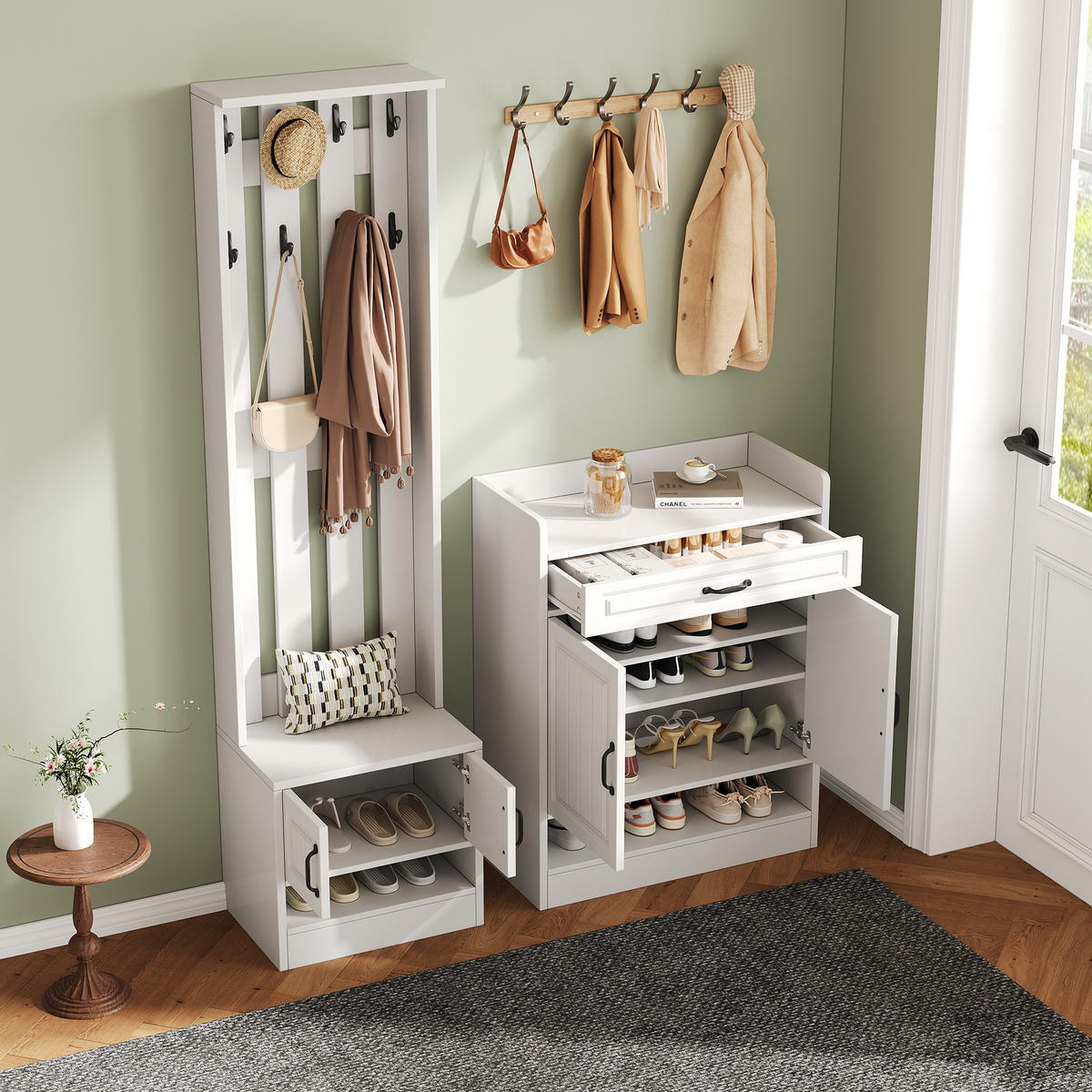 GARDEROBENSET Wand mit Schuhbank Weiß 125x36x190cm - Weiß, Holzwerkstoff (36/190/125cm) - FLIEKS