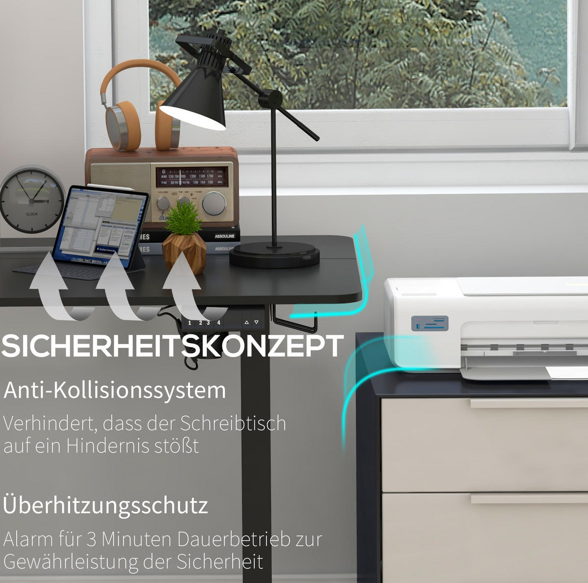 SCHREIBTISCH elektrisch höhenverstellbar 140 x 70 cm Schwarz - Schwarz, Holz (140/70/116cm) - Meubliv