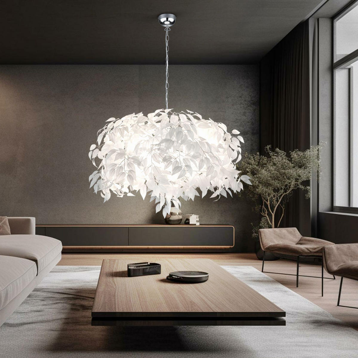 HÄNGELEUCHTE LEAVY Weiß Chrom Blätter - Weiß, Metall (70/70/150cm)