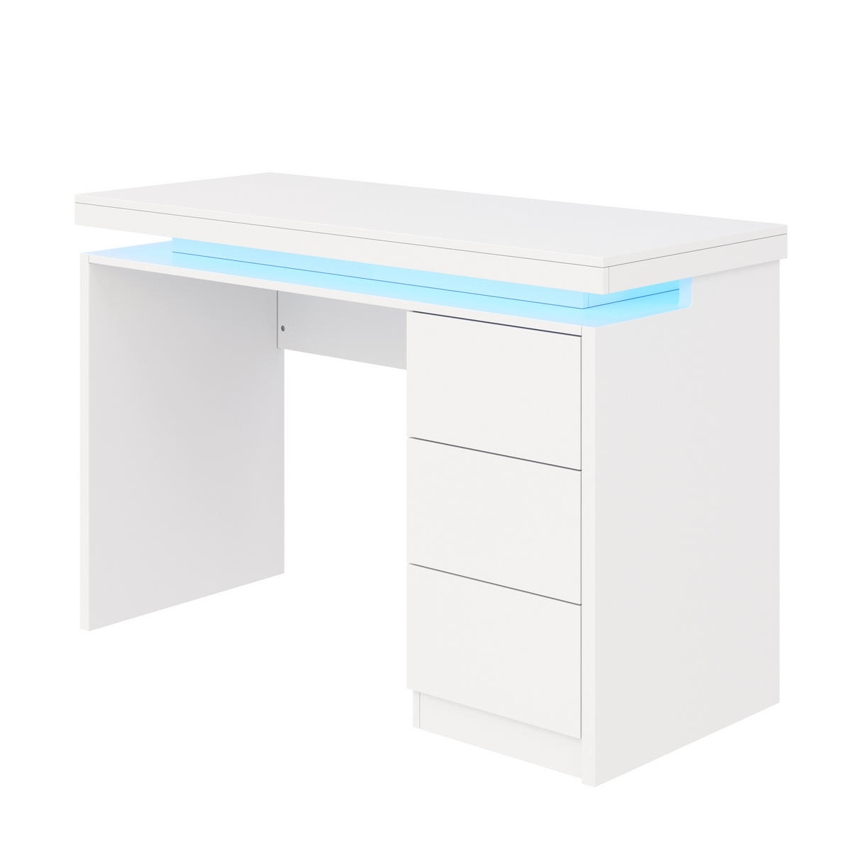 PSACÍ stůl 120/50/78,5 cm, MDF, bílý, s LED osvětlením a 3 zásuvkami - bílá, kompozitní dřevo (120/78.5/50cm) - BEAOK