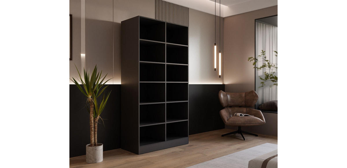 KLEIDERSCHRANK SANDBOX MODERN 100 101/49/200 cm Schwarz Graphit / Schwarz Graphit mit LED ohne Zusatzböden - Schwarz, Holzwerkstoff/Kunststoff (101/200/49cm) - Lookway