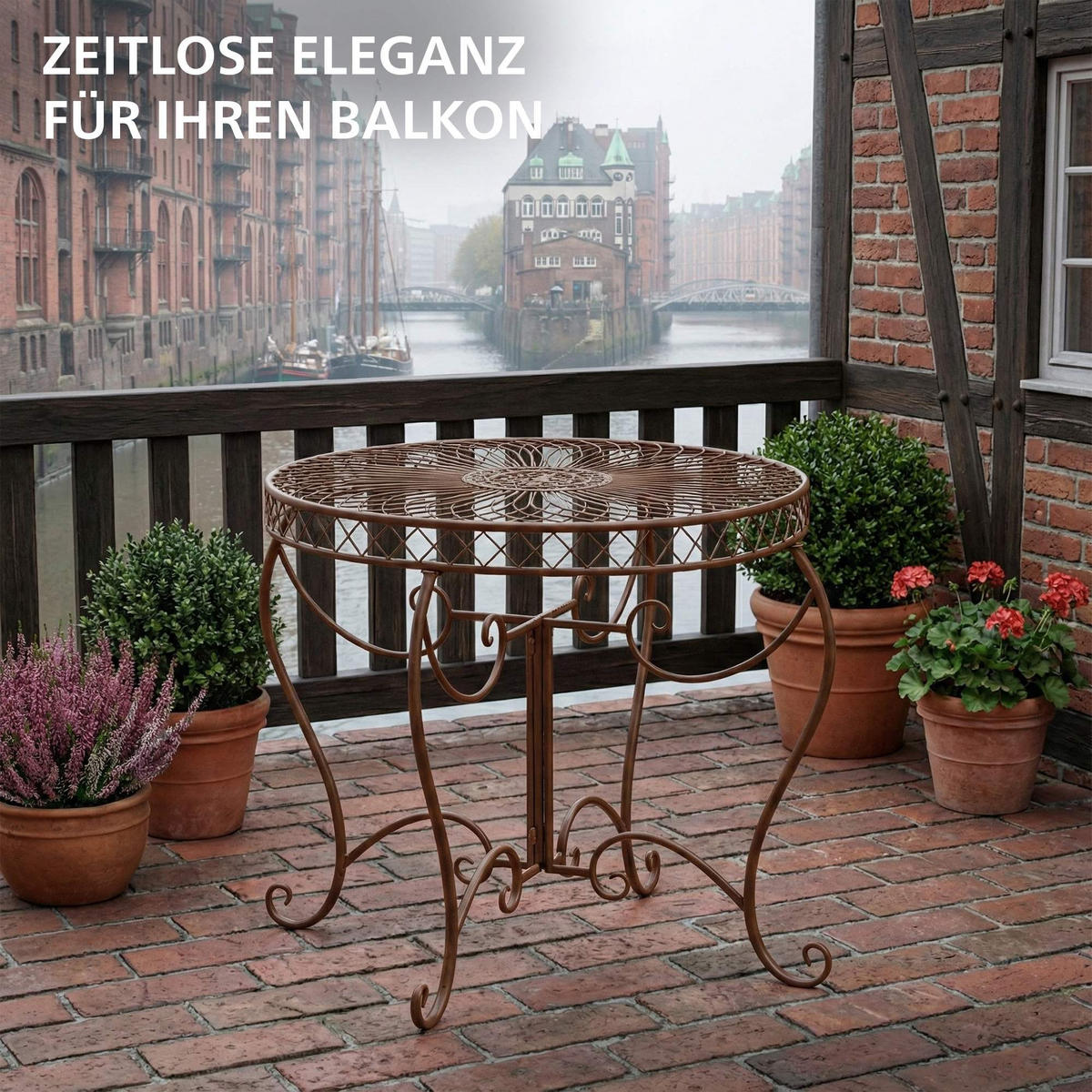 GARTENTISCH rund Ø90 cm Metall antik braun - Braun, Metall (90/90/69cm) - CLP