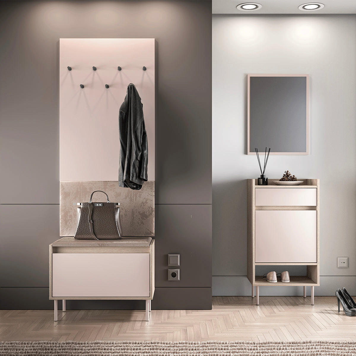 EINGANGSMÖBEL Alos Kaschmir und Holz - Beige, Holzwerkstoff (69/143/7cm) - Petits-meubles