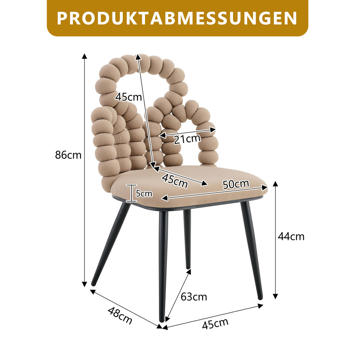 STUHL-SET DE-36759 2 Stück mit Kugelketten-Rückenlehne Camelfarben - Sandfarben, Metall (50/86/48cm) - ComfortXL