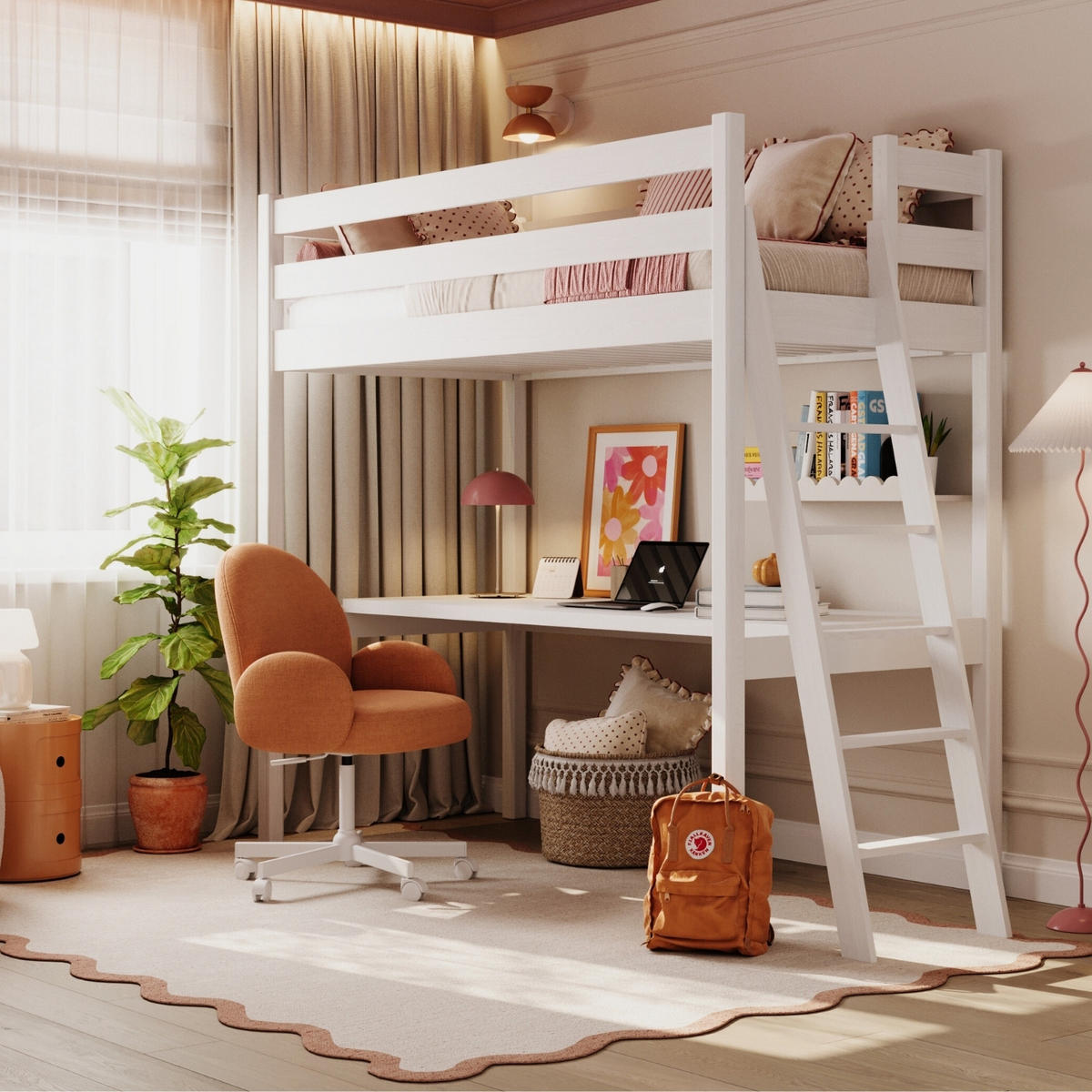 HOCHBETT N02 mit Schreibtisch Weiß 100/190 - Weiß, Naturmaterialien/Holz (100/190cm) - N-Wood