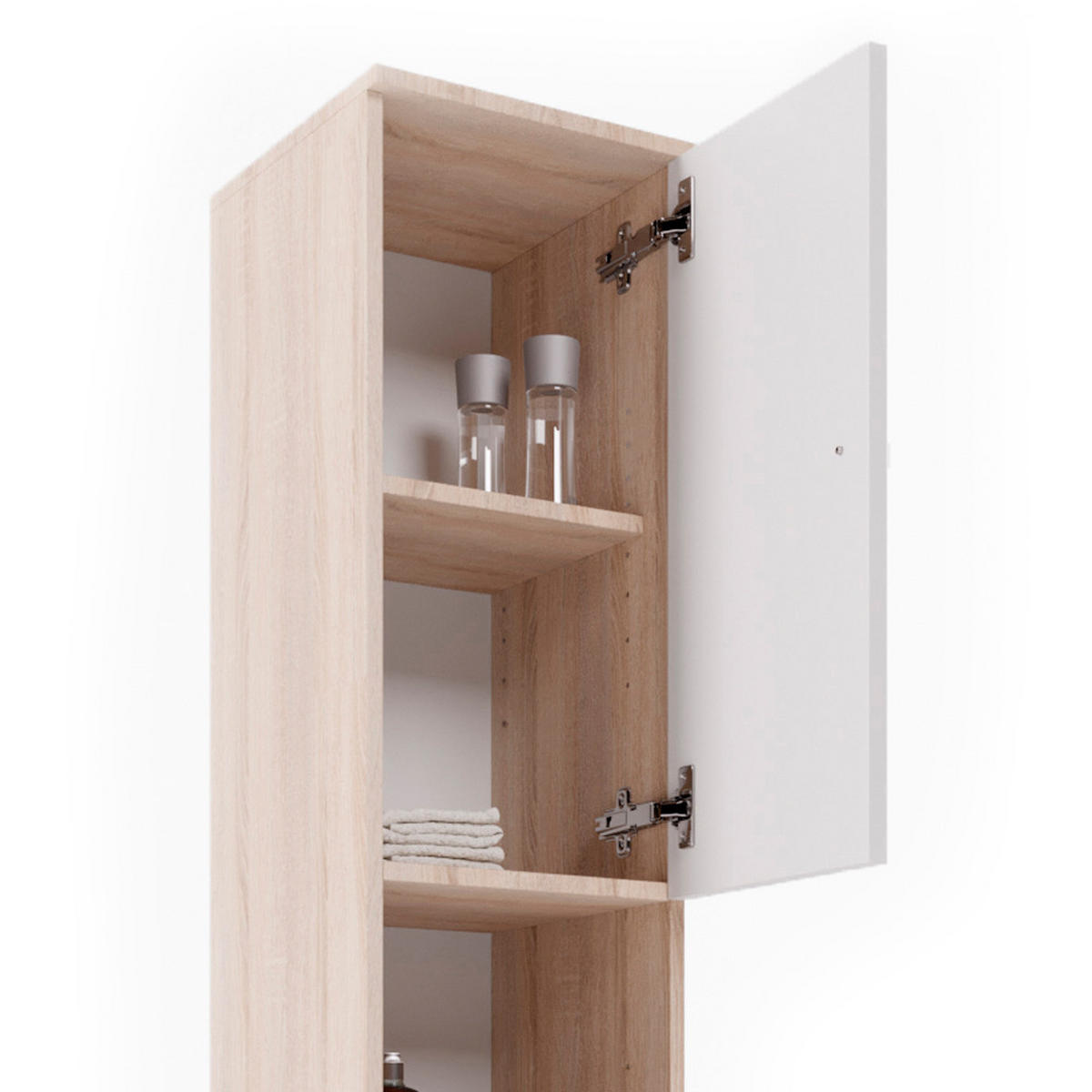 BADSCHRANK Fynn Sonoma 30 x 190 cm - Weiß/Sonoma Eiche, Holzwerkstoff (30/190/30cm) - Vicco
