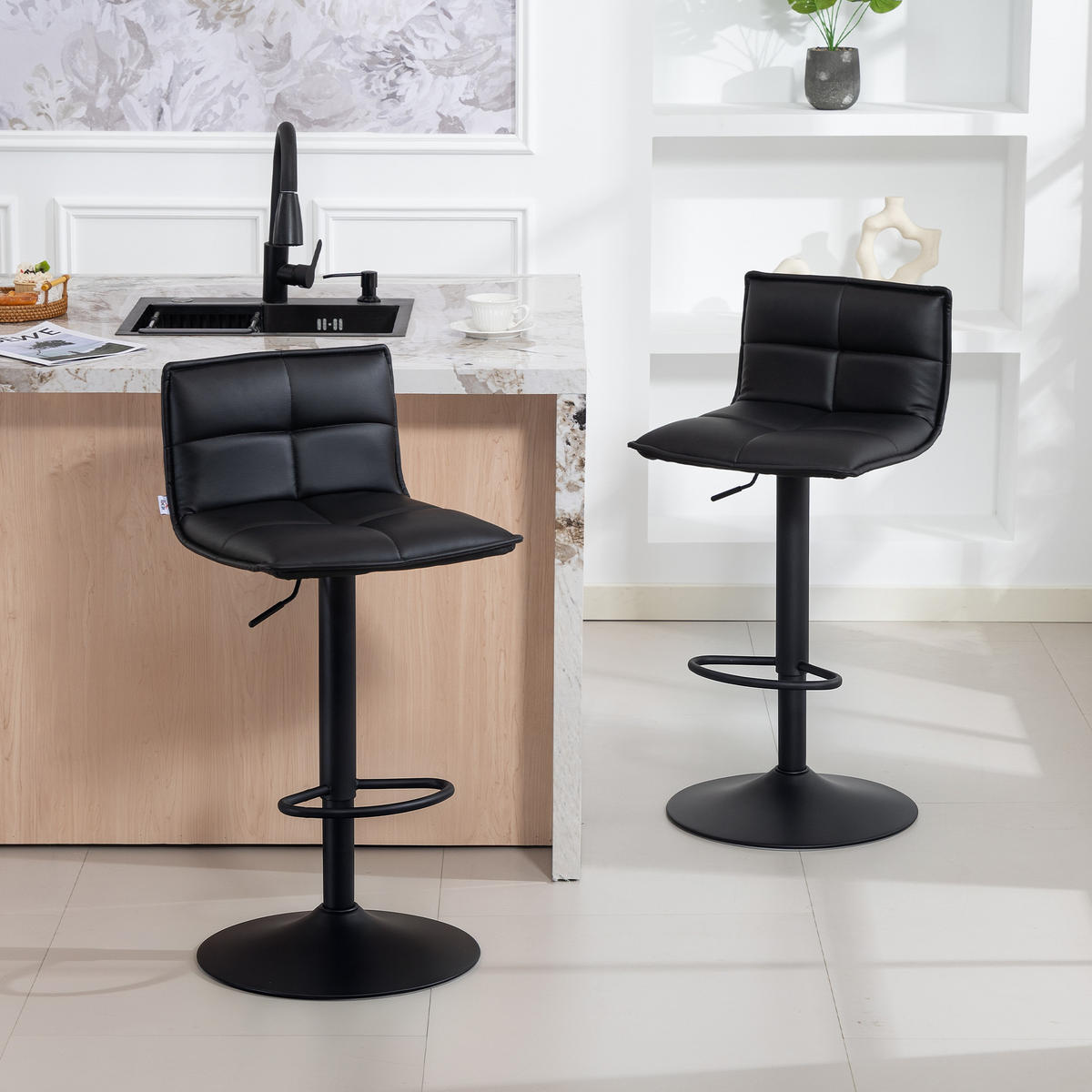 BARHOCKER 2er-Set DE-14804 höhenverstellbar & 360° schwenkbar Schwarz - Schwarz, Metall (44/106/45cm) - ComfortXL