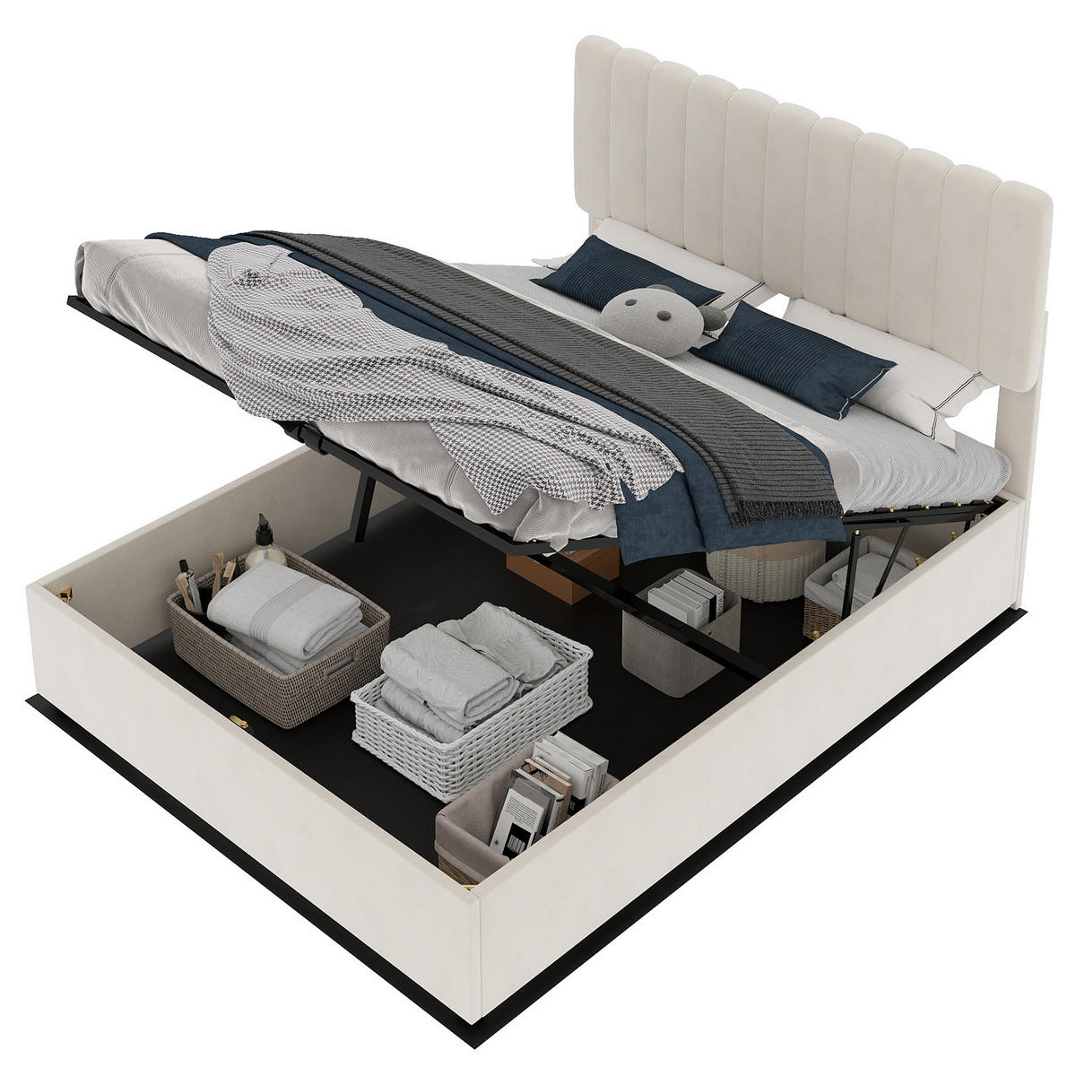 POLSTERBETT 160x200 cm Stauraum hydraulisch beige - Beige, Textil (160/200cm) - LEBENLANG