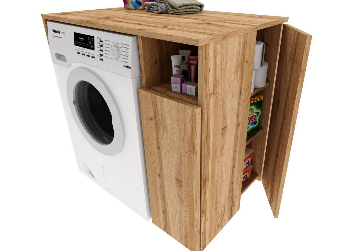 WASCHMASCHINENSCHRANK Überbauschrank mit Fächern – passend für Waschmaschine & Trockner 96/88/62 - Eiche Wotan, Holzwerkstoff (96/88/62cm) - RAUMHIRSCH FURNITURE