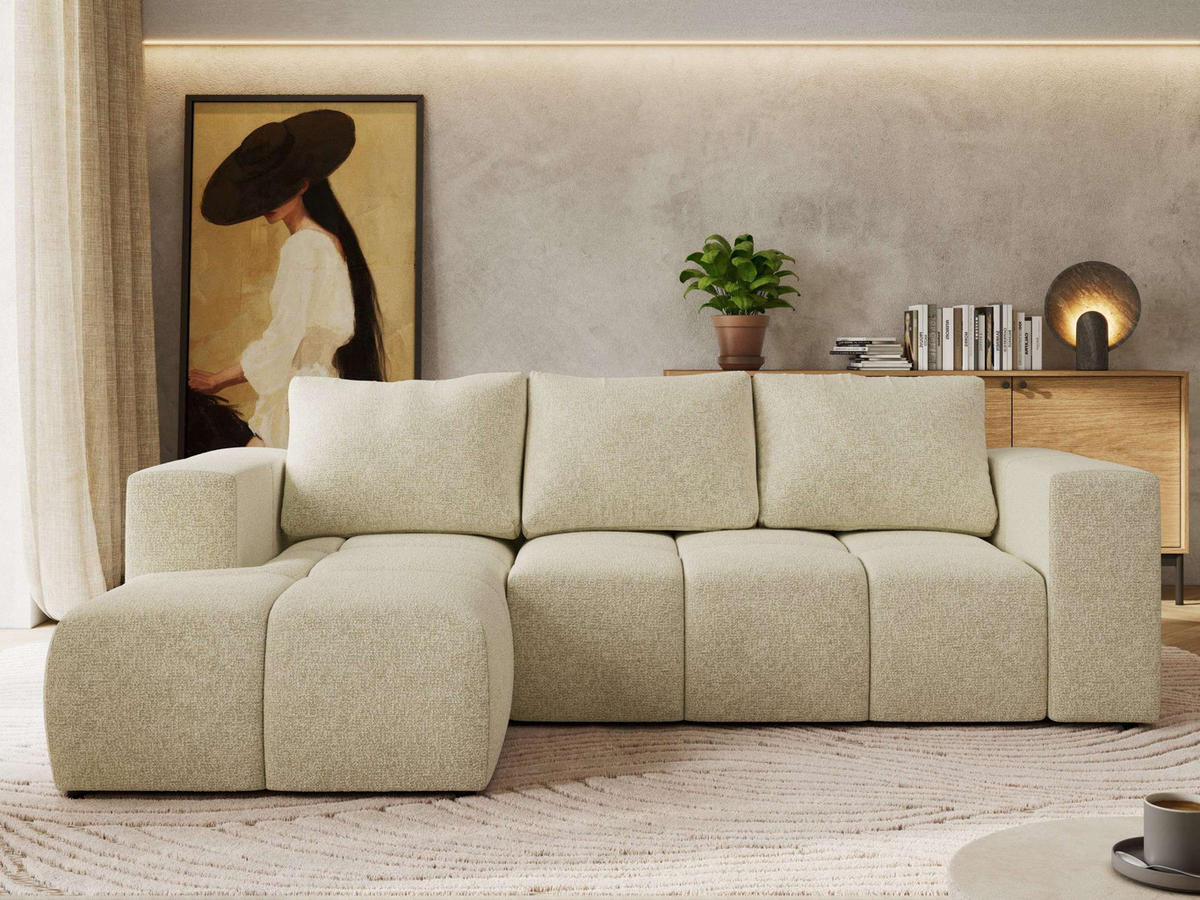 ROHOVÁ SEDAČKA MONIVA L - Krémová Strukturovaná látka - Levá Strana - černá/krémová, textil/plast (164/266cm) - MKS