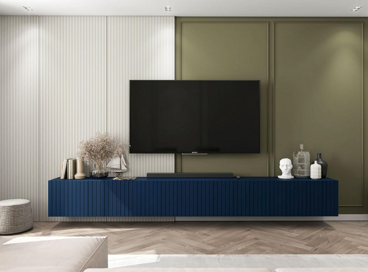 TV-LOWBOARD 2-er Set Elpis Marineblau Matt Glamour 150 cm - Blau, Holzwerkstoff (300/37.5/36.5cm) - Meble Lindner
