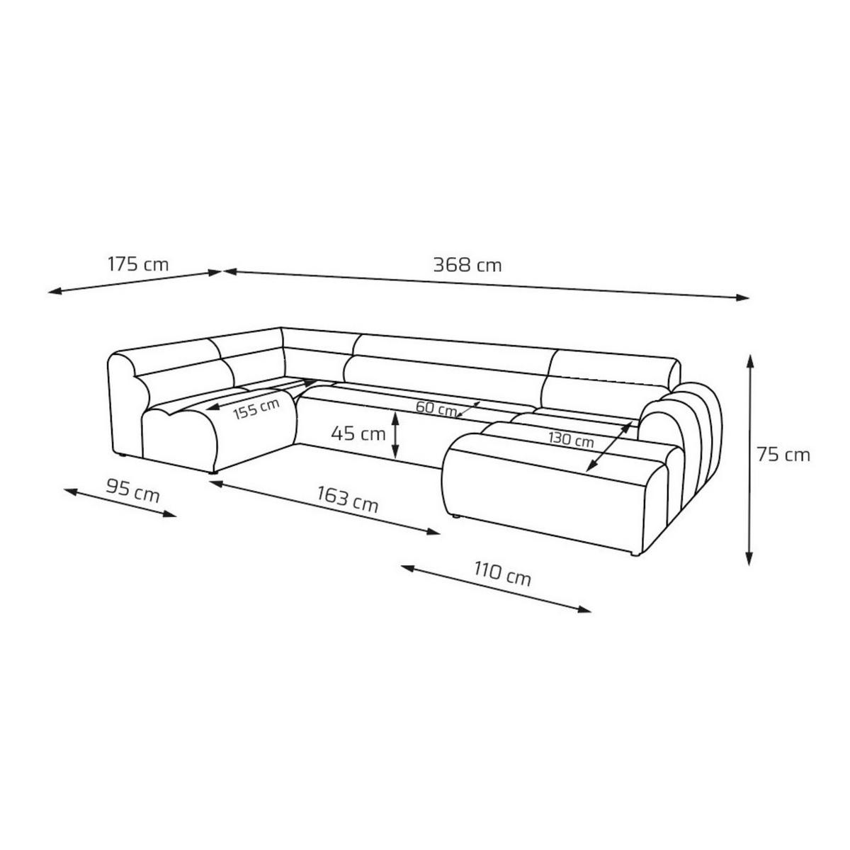 6-SITZER modulares Wohnlandschaft U XXL VEER SET 5 Links, 368 x 175 cm, Chenille Webstoff Anthrazit - Anthrazit/Schwarz, Holz/Kunststoff (368/75/175cm) - Muffo