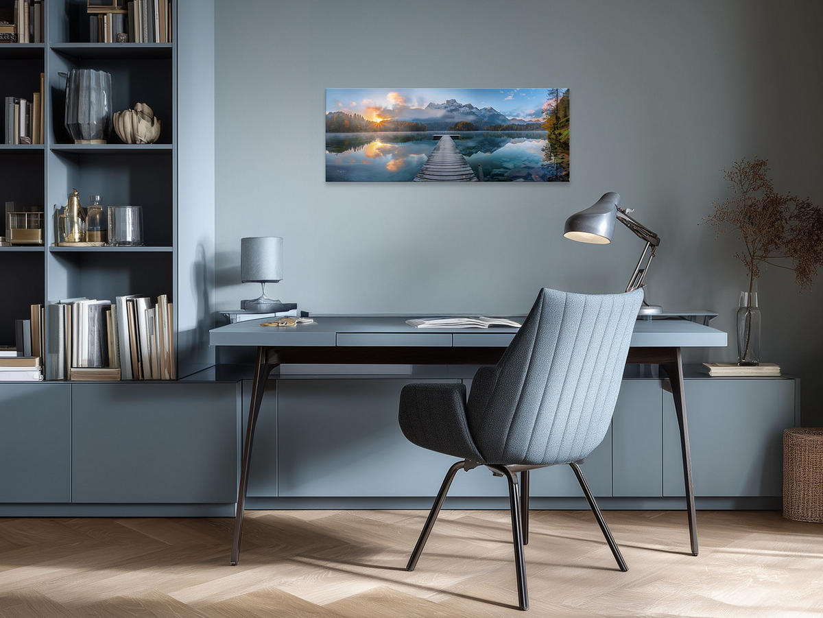 GLASBILD 80x30 cm Berge Steg Panorama - Gelb, Glas (80/30cm) - artissimo