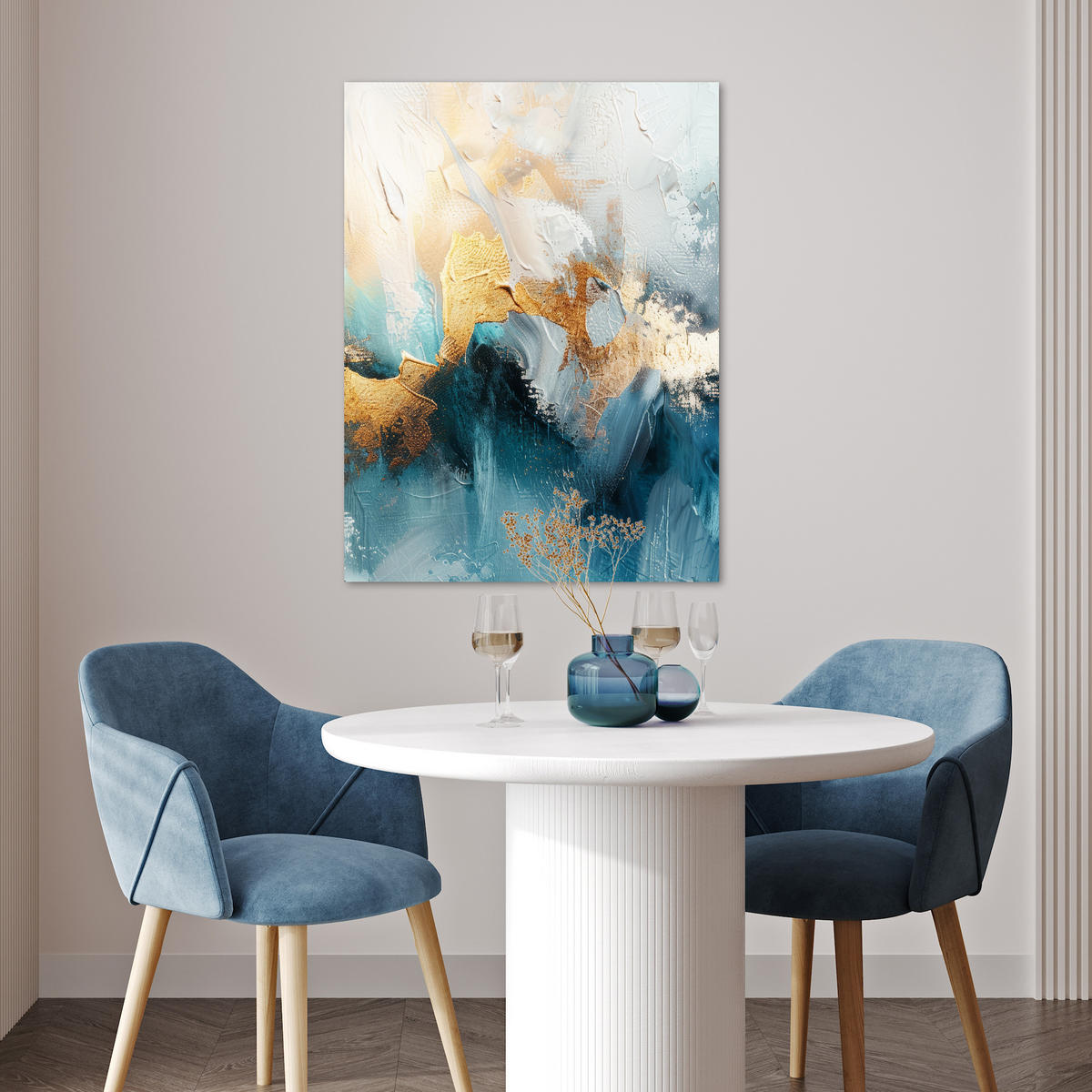 POSTER Abstrakt - Kunst - Gold - Blau 60x80 cm - Petrol, Papier (60/80/0.1cm) - MuchoWow