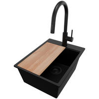 GRANITSPÜLE Oslo, 2-er set Alles Schwarz 38/50 cm 1 Becken + Küchenarmatur 40/20 cm + Ablauf-Set + Schneidebrett ab 40er Unterschrank - Beige/Schwarz, Kunststoff (38/20/50cm) - Primagran