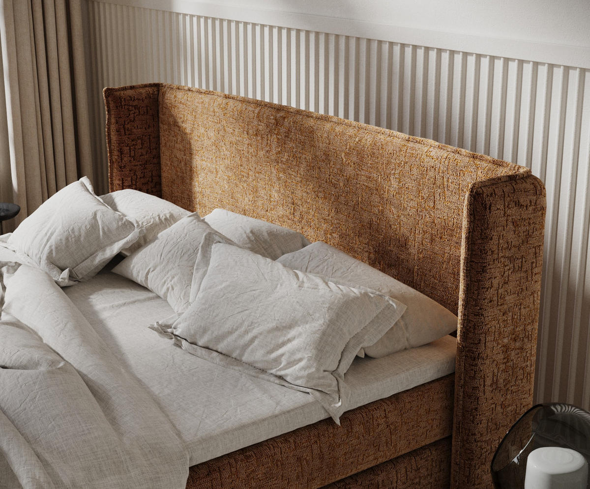 BOXSPRINGBETT Carizzo Kupfer 160/200 cm mit Matratze und Topper - Schwarz/Kupferfarben, Holz/Holzwerkstoff (160/200cm) - Maison de Reve