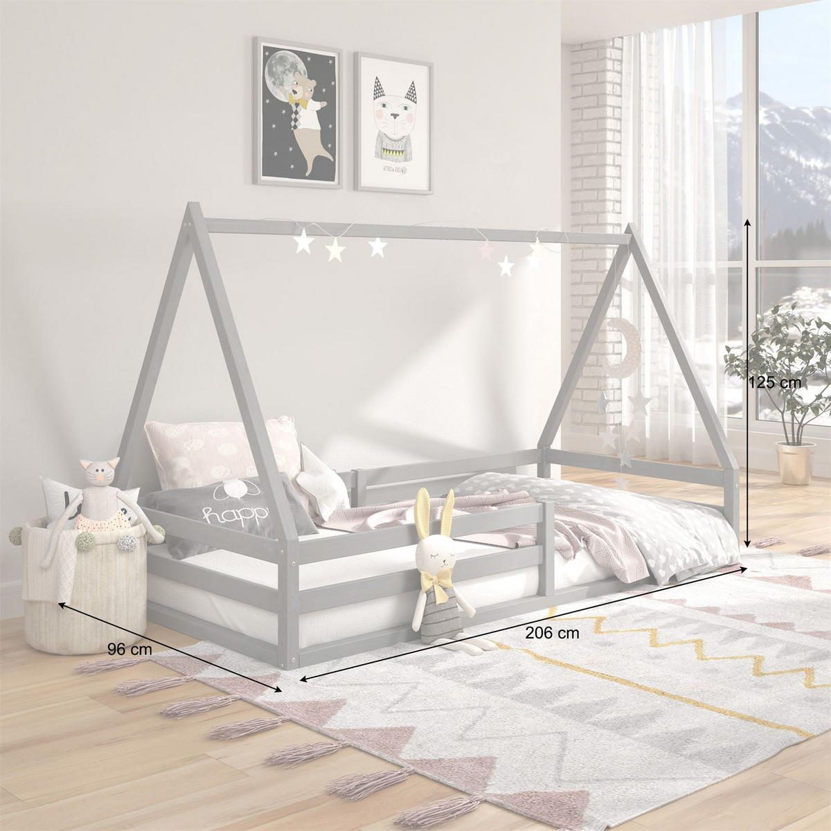 HAUSBETT SILA 90X200 CM - Grau, Holz (96/152/206cm) - IDIMEX