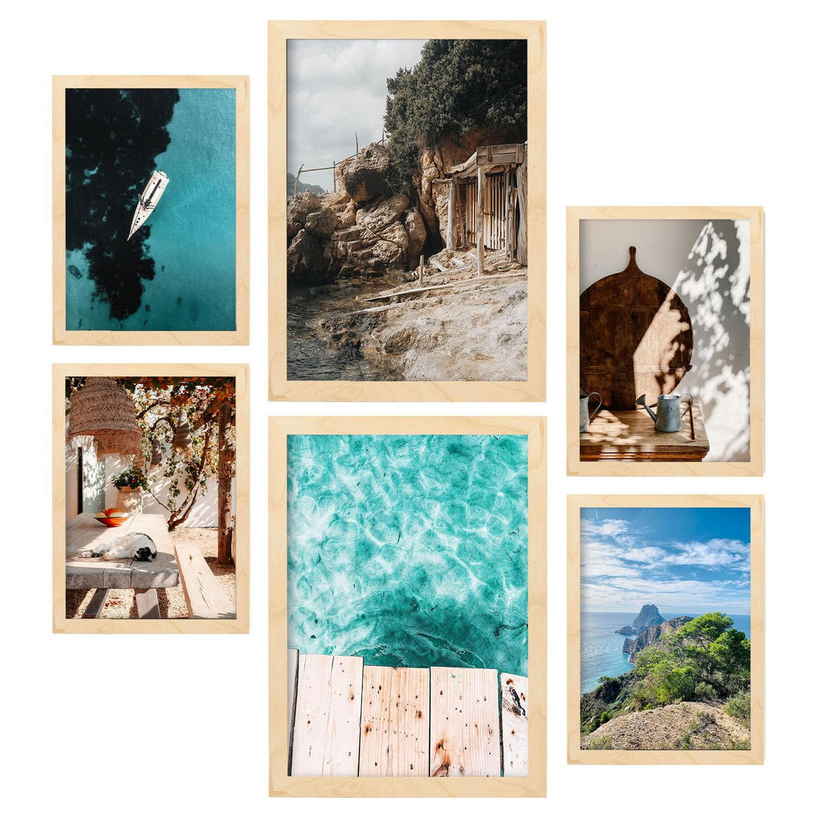 POSTER Set Mit 6 Ibiza Spanien 2 In Fotografie A3 & A4 Rahmen Aus Hellem Holz - Beige, Papier (29/3cm) - Nacnic