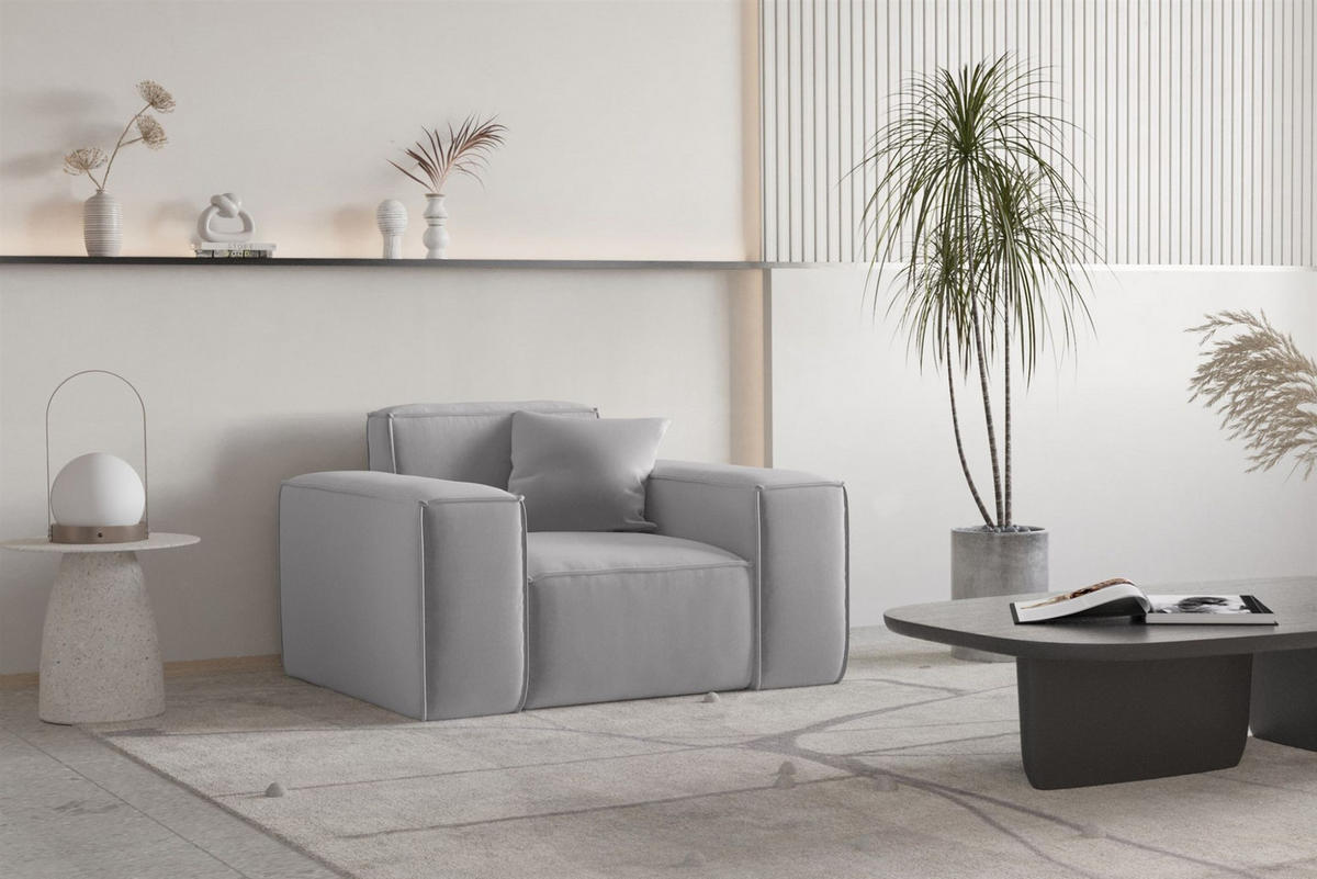 SESSEL Celes Premium Opera Velvet - Hellgrau, Holzwerkstoff/Textil (121/73/88cm) - Fun Möbel