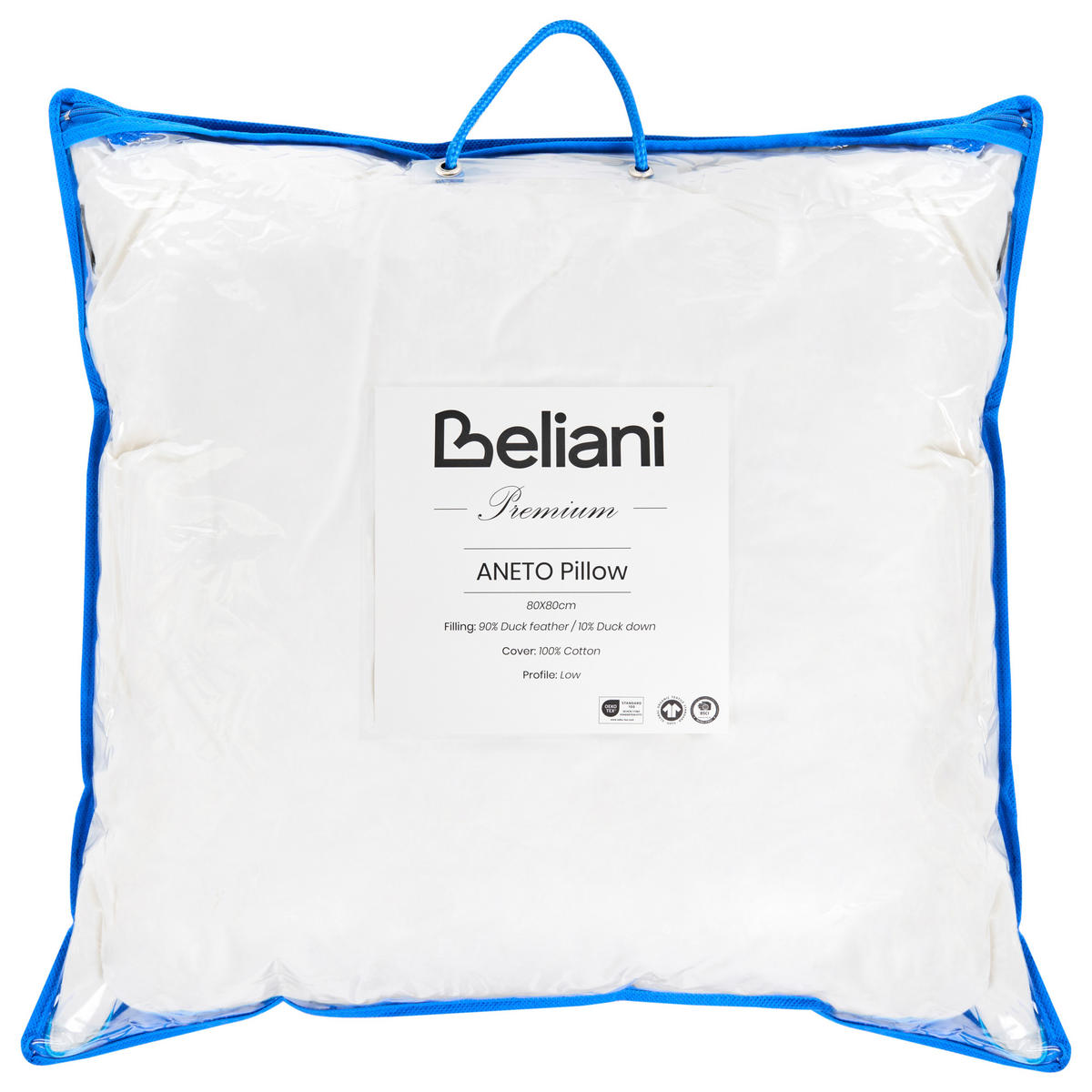 KOPFKISSEN Weiß 80/80 cm Aneto - Blau/Weiß, Naturmaterialien (80/80cm) - Beliani