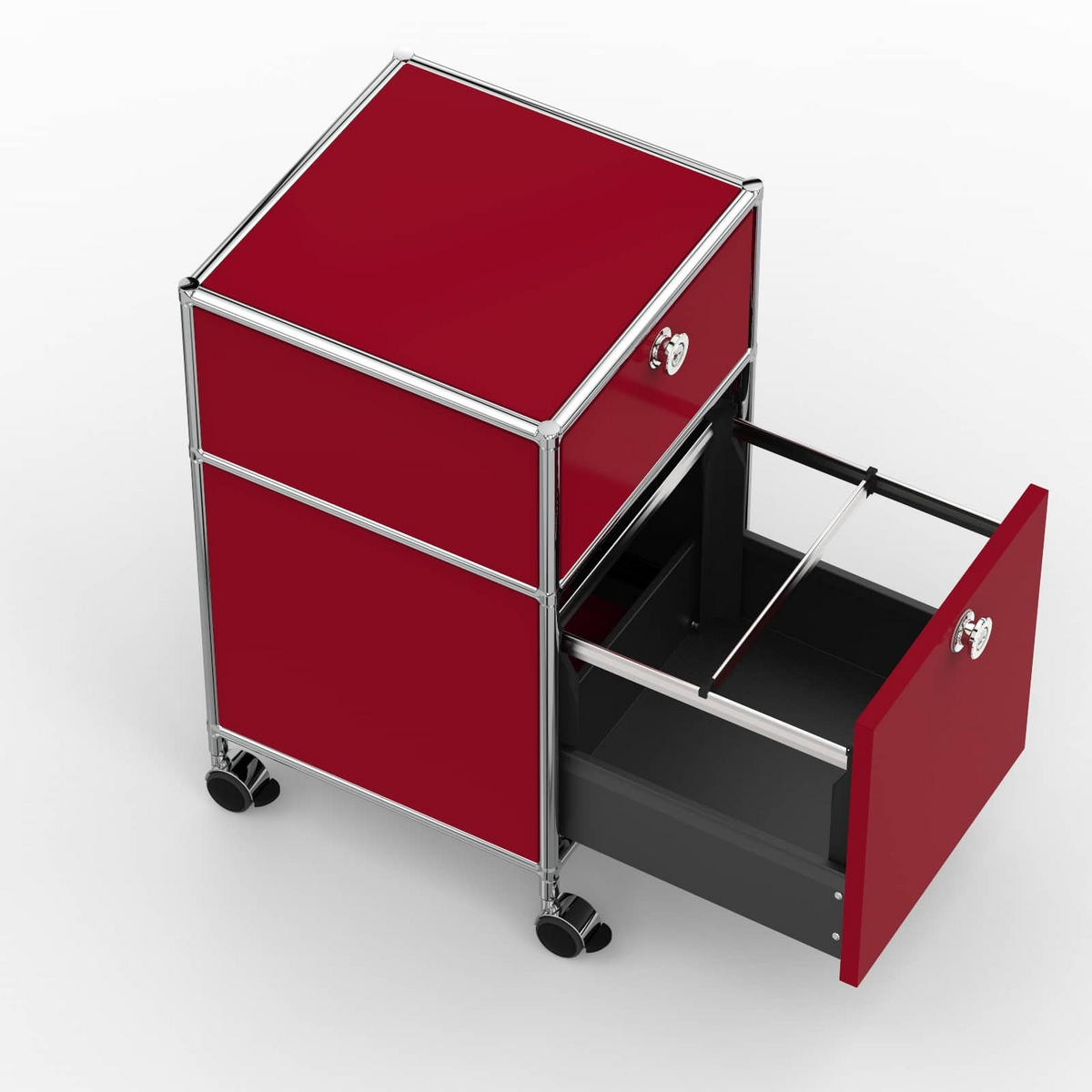 BÜRO-ROLLCONTAINER, Metall, 40 cm, 1 Schublade + 1 Hängeregistratur, Rubinrot - Chromfarben/Silberfarben, Metall (40/68.2/39.7cm) - Versee