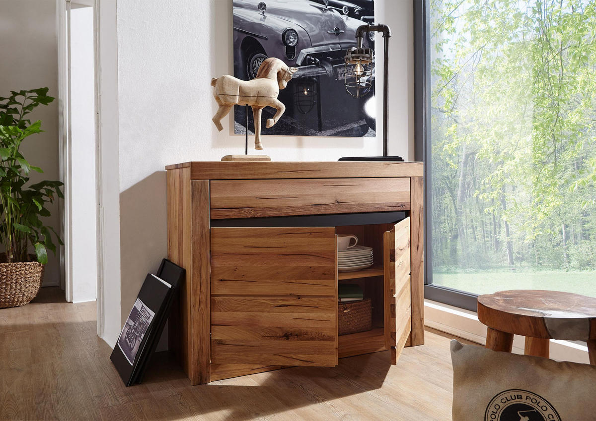 SIDEBOARD Wildeiche / Zerreiche 108x43x80 natur geölt MONTREUX #150 - Braun, Holz (108/80/43cm) - Massivmoebel24