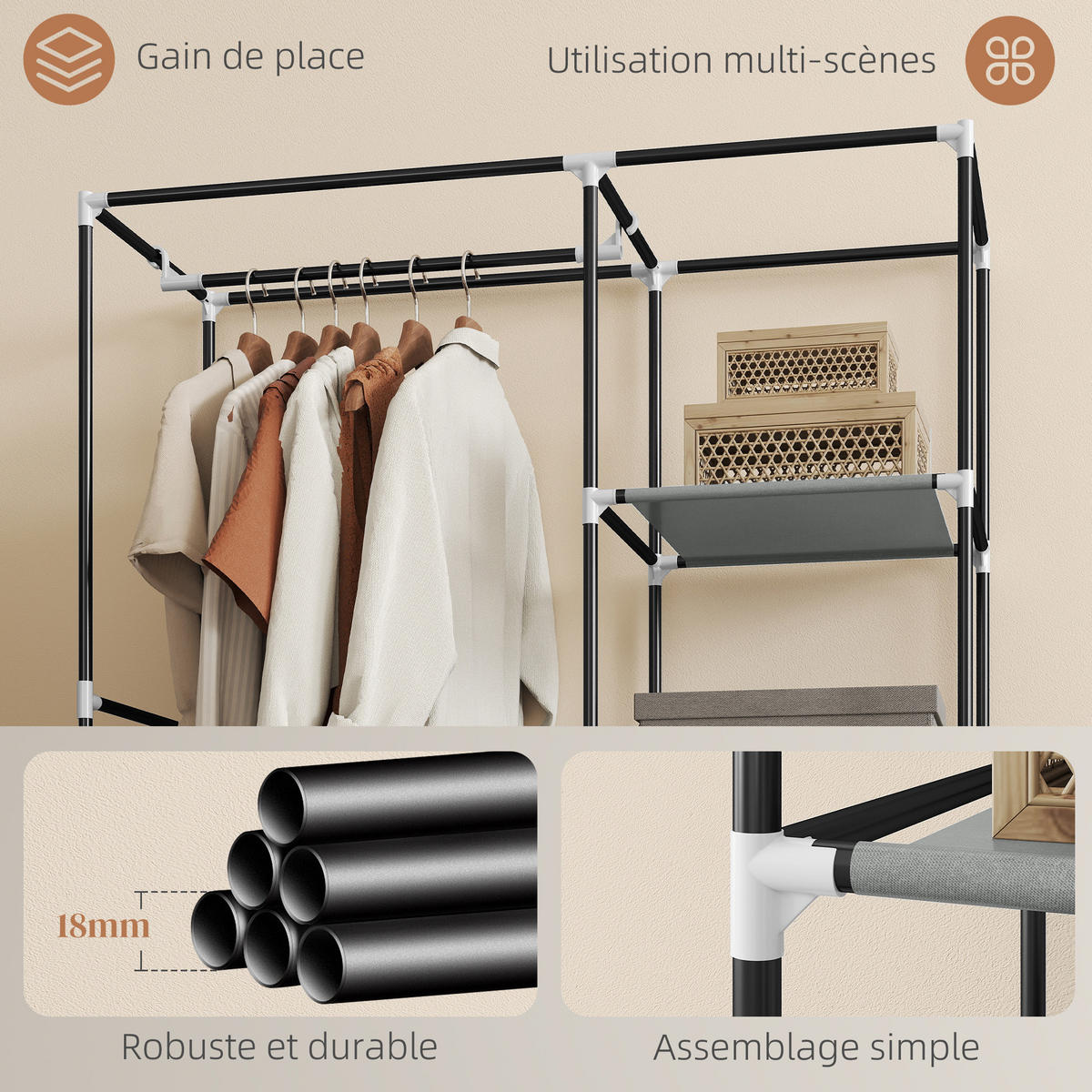 STOFFSCHRANK Grau 1 Stück - Grau, Metall (103/162.5/43cm) - GiPP