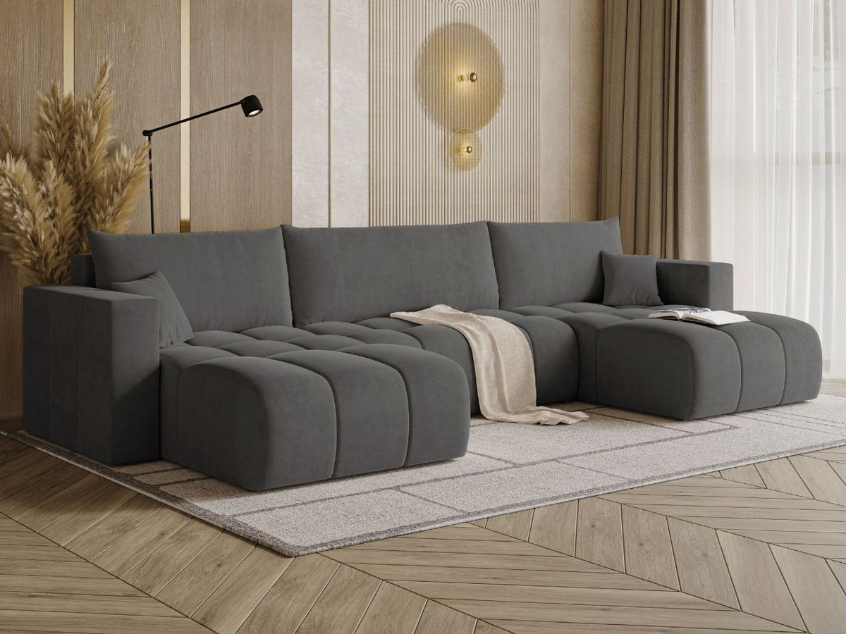 ECKSOFA U Neva Dunkelgrau - Dunkelgrau, Holz/Textil (370/170cm) - Graingold
