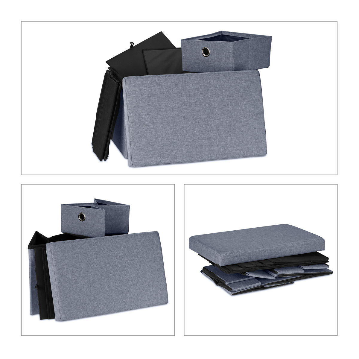 SITZBANK - Grau, Holzwerkstoff/Textil (60/39/38cm) - Relaxdays