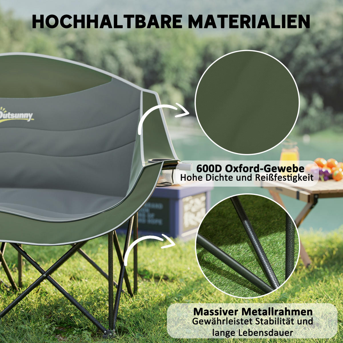 CAMPINGSTUHL Metall Oxfordstoff Grün - Grün, Textil/Metall (50/90/143cm) - Outsunny