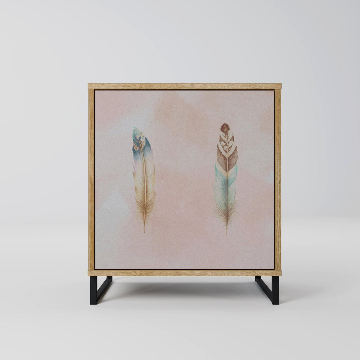 SIDEBOARD THE DELIQUESCE, Eichefarben, 57,5x42x72,5 cm, Schwarze Metallfüße - Eichefarben/Multicolor, Holzwerkstoff/Metall (57.5/72.5/42cm) - SpaceRebels