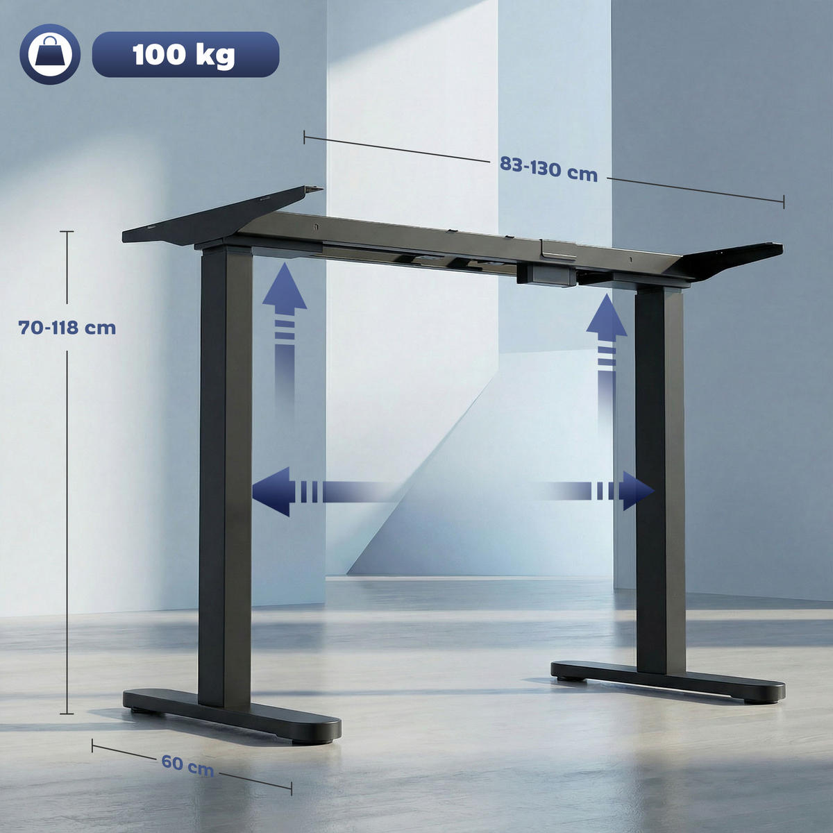 SCHREIBTISCHGESTELL elektrisch höhenverstellbar mit Speicherfunktion - Schwarz, Metall (60/100/70cm) - Gisaae