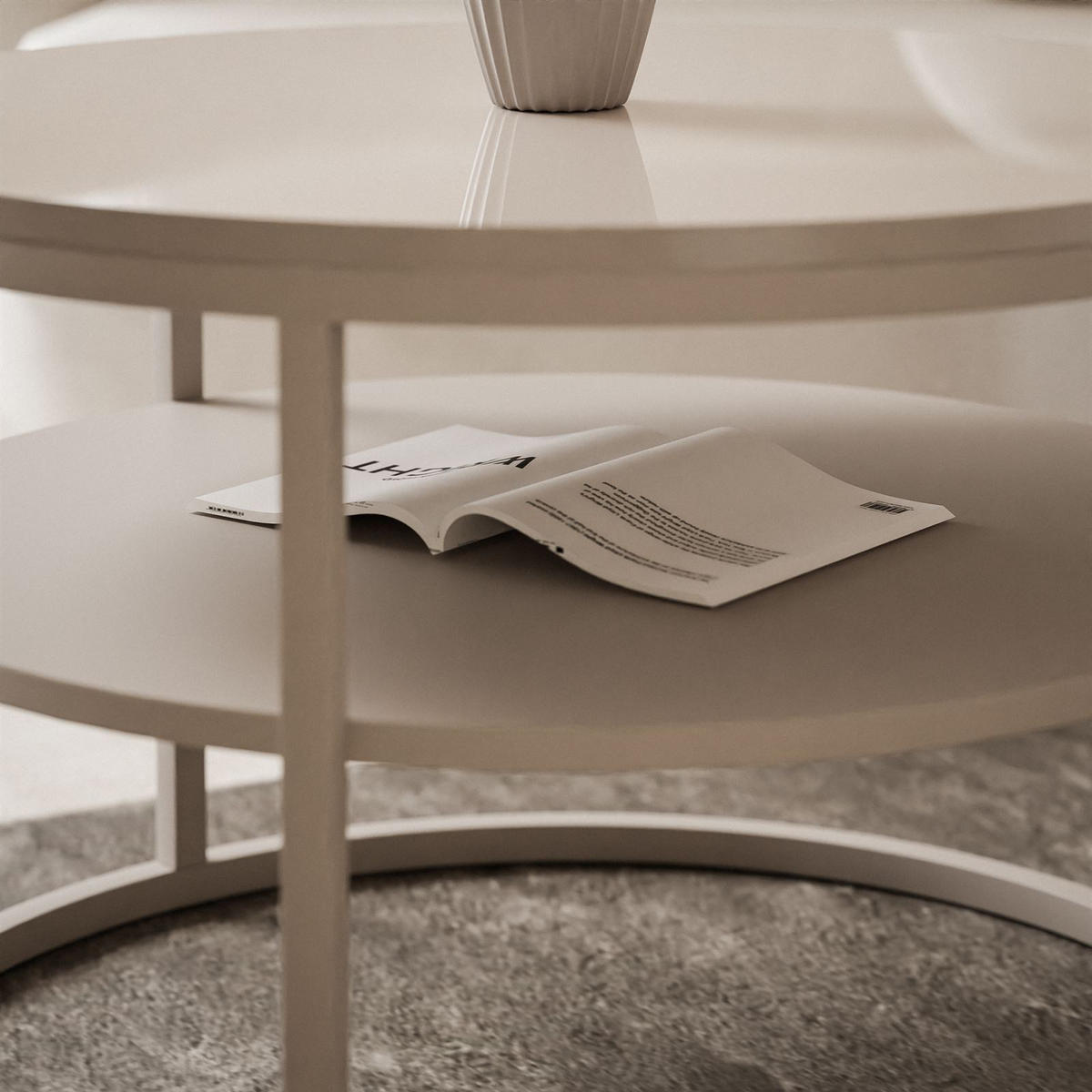 COUCHTISCH CIRI SLIM KASCHMIR HOCHGLANZ mit Regal - Beige, Holzwerkstoff (60/60/42cm) - Lookway