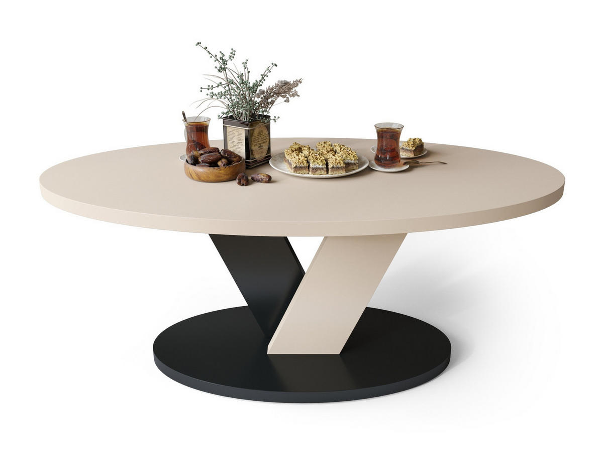COUCHTISCH Oval Beige - Schwarz mit Ablage - Beige/Schwarz, Holzwerkstoff (60/110/45cm) - designimpex