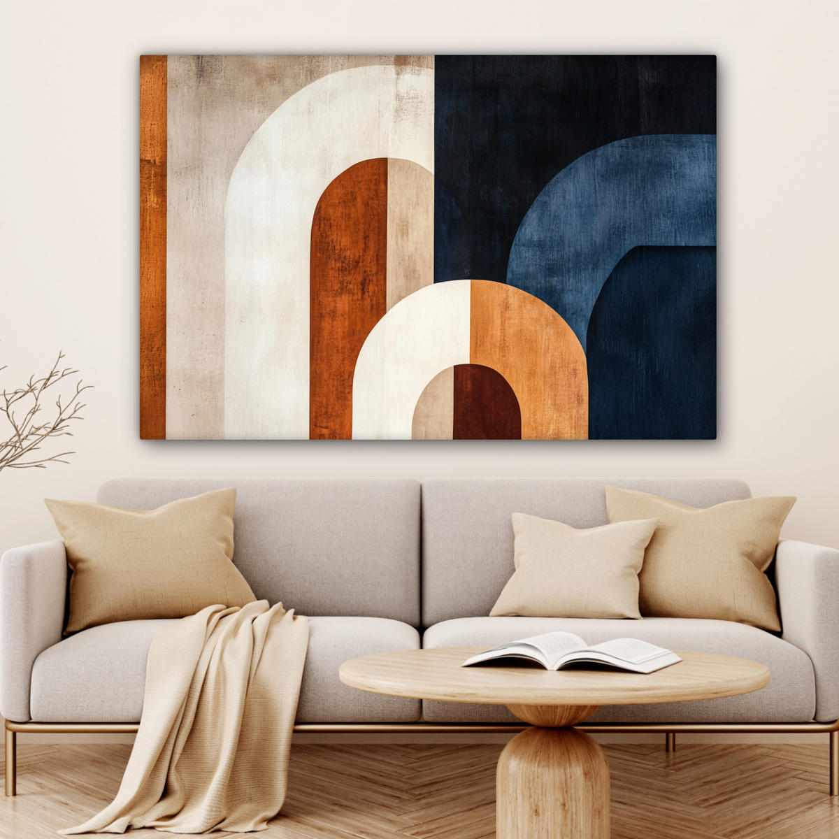 LEINWANDBILD Abstrakt - Formen - Dunkelblau Wohnzimmer 120x80 cm - Cognac, Textil (120/80cm) - MuchoWow