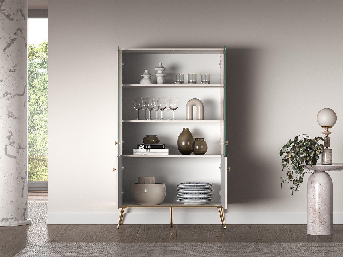 VITRINE Selgin Greige 92 cm - Taupe/Goldfarben, Holzwerkstoff/Metall (91.6/152/39.7cm) - Selsey