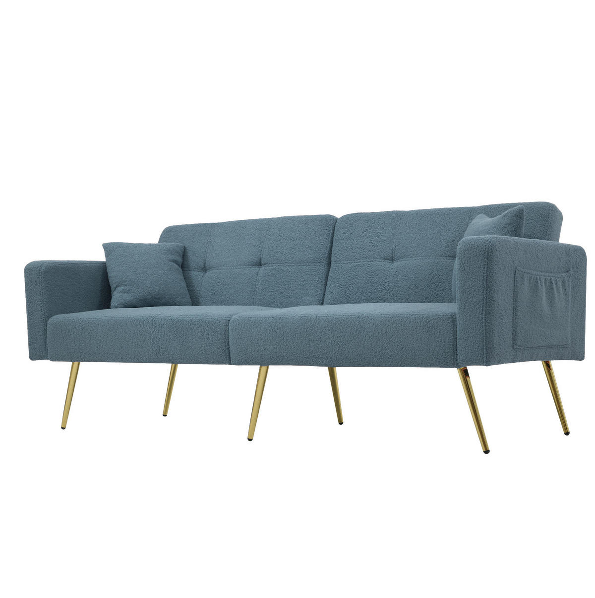 SCHLAFSOFA Lammwollstoff mit Bettfunktion und Seitentaschen Antikblau 175/64/72 cm - Blau, Textil (64/72/175cm) - Redom