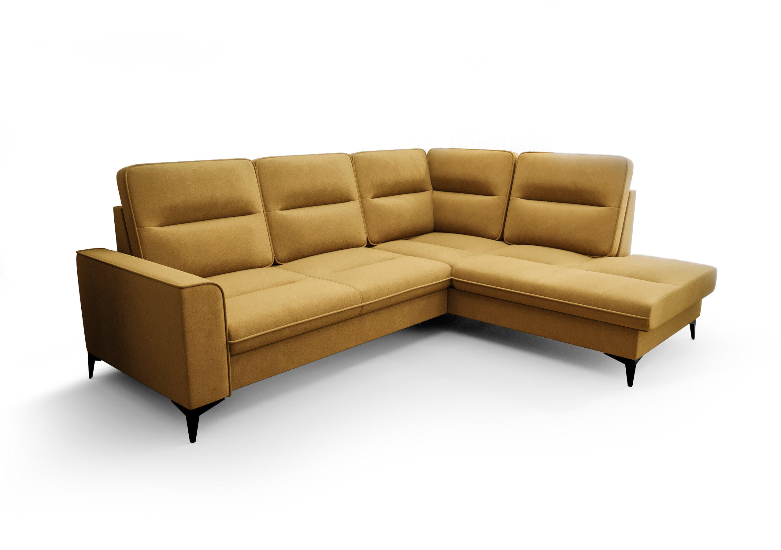 ECKSOFA KONGO RBN14, Eckcouch in L-Form mit Schlaffunktion, Farbe: Gelb, Velourstoff, Ottomane Rechts - Gelb, Textil (260/200cm) - O-Sofa