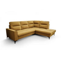 ECKSOFA KONGO RBN14, Eckcouch in L-Form mit Schlaffunktion, Farbe: Gelb, Velourstoff, Ottomane Rechts - Gelb, Textil (260/200cm) - O-Sofa