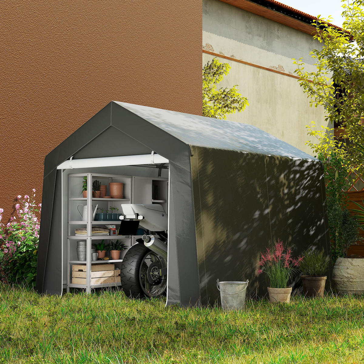 CARPORT Zeltgarage 3x3 m Wasserdicht Garagenzelt mit Rolltür Belüftungsfenster - Dunkelgrau, Metall (300/235/302cm) - Outsunny
