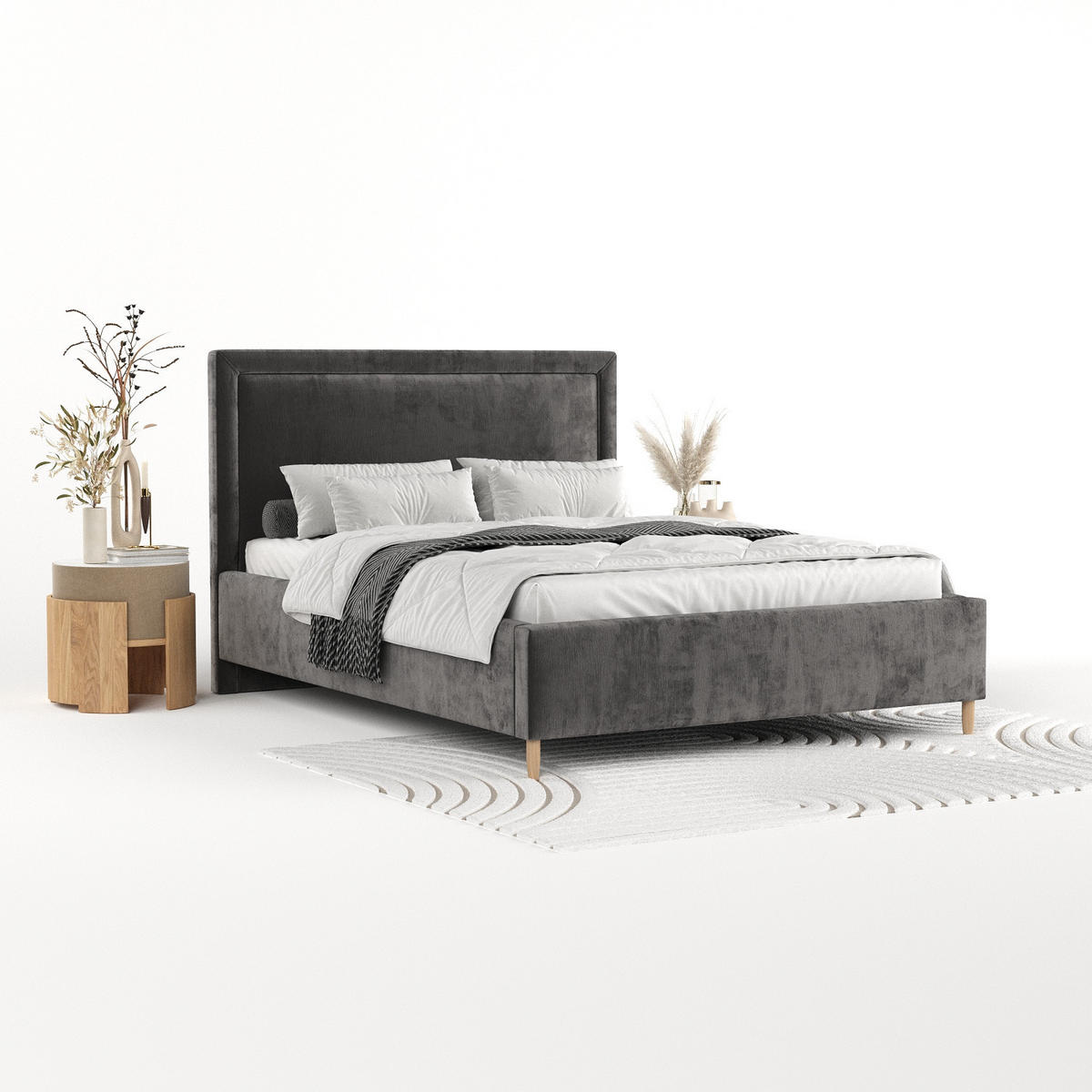 POLSTERBETT Vega 140/200 cm Anthrazit im Lotta Stoff - Anthrazit/Naturfarben, Holz/Holzwerkstoff (140/200cm) - AltaBeds