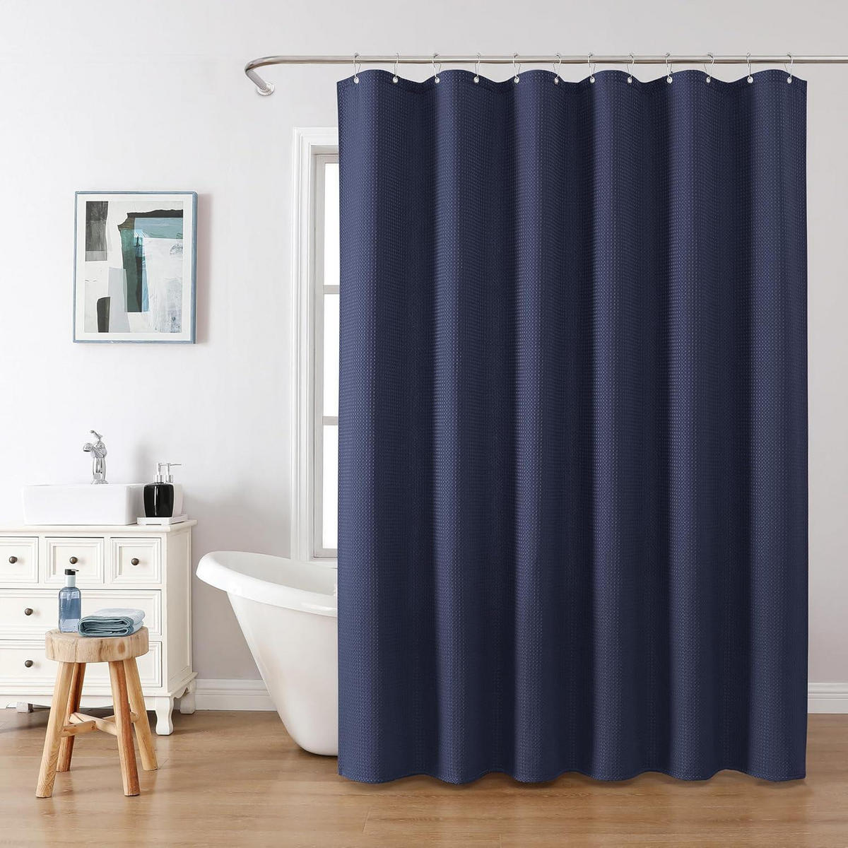 DUSCHVORHANG Waffelstruktur Marineblau 182 x 244 cm - Dunkelblau, Textil (182/244cm)