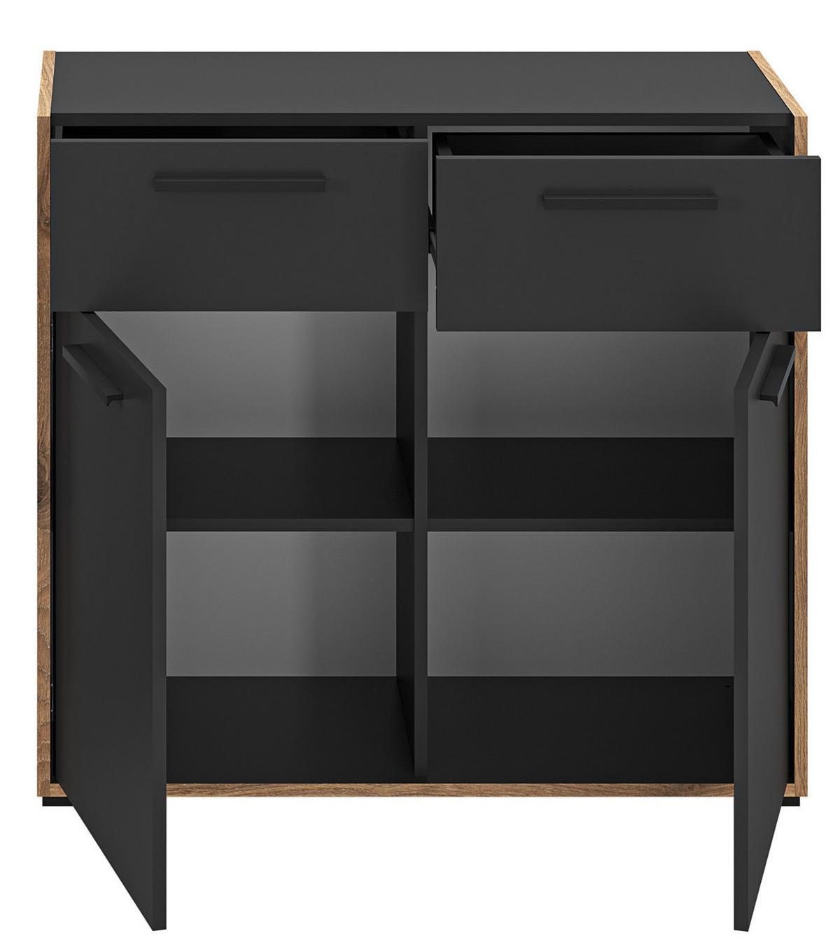 SCHUHSCHRANK grau, Nox Eiche 95 cm, Kommode mit 2 Schubkästen mit Vollauszug - Eichefarben/Schwarz, Holzwerkstoff/Kunststoff (95/86/37cm) - Inn.Furn