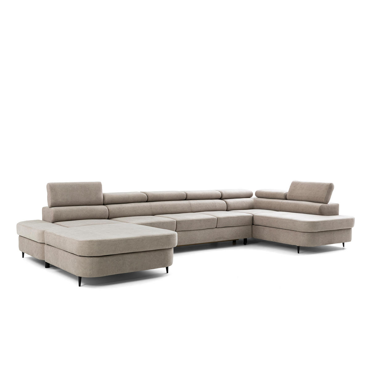 ECKSOFA U-Form PRIAM MAXI U Rechts mit Schlaffunktion 125x317 Velours Beige - Beige/Schwarz, Holz/Textil (400/91/203cm) - Muffo