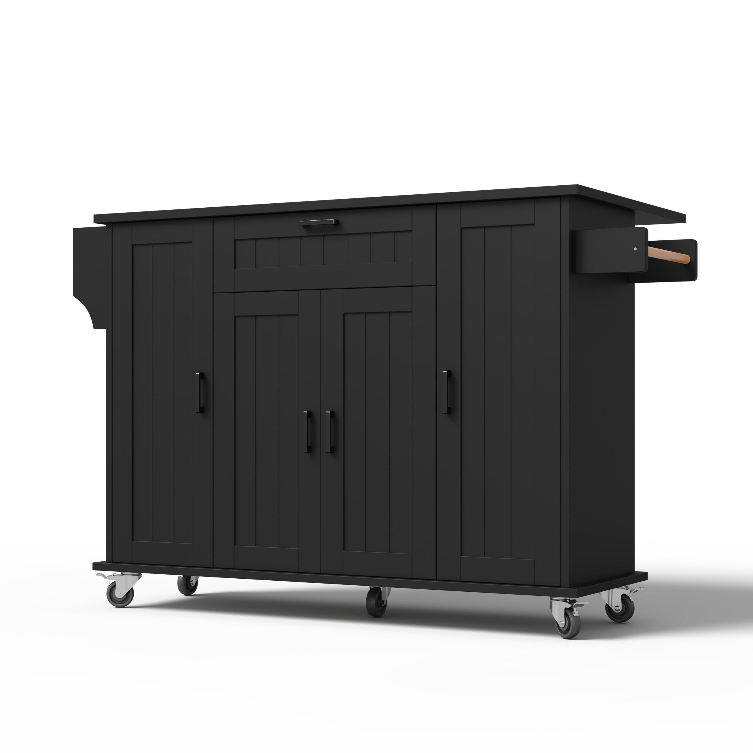 KÜCHENINSEL schwarz aus MDF mit klappbarer Tischplatte 120 × 70 × 95 cm - Schwarz, Holzwerkstoff (120/95/70cm) - Luhomfu
