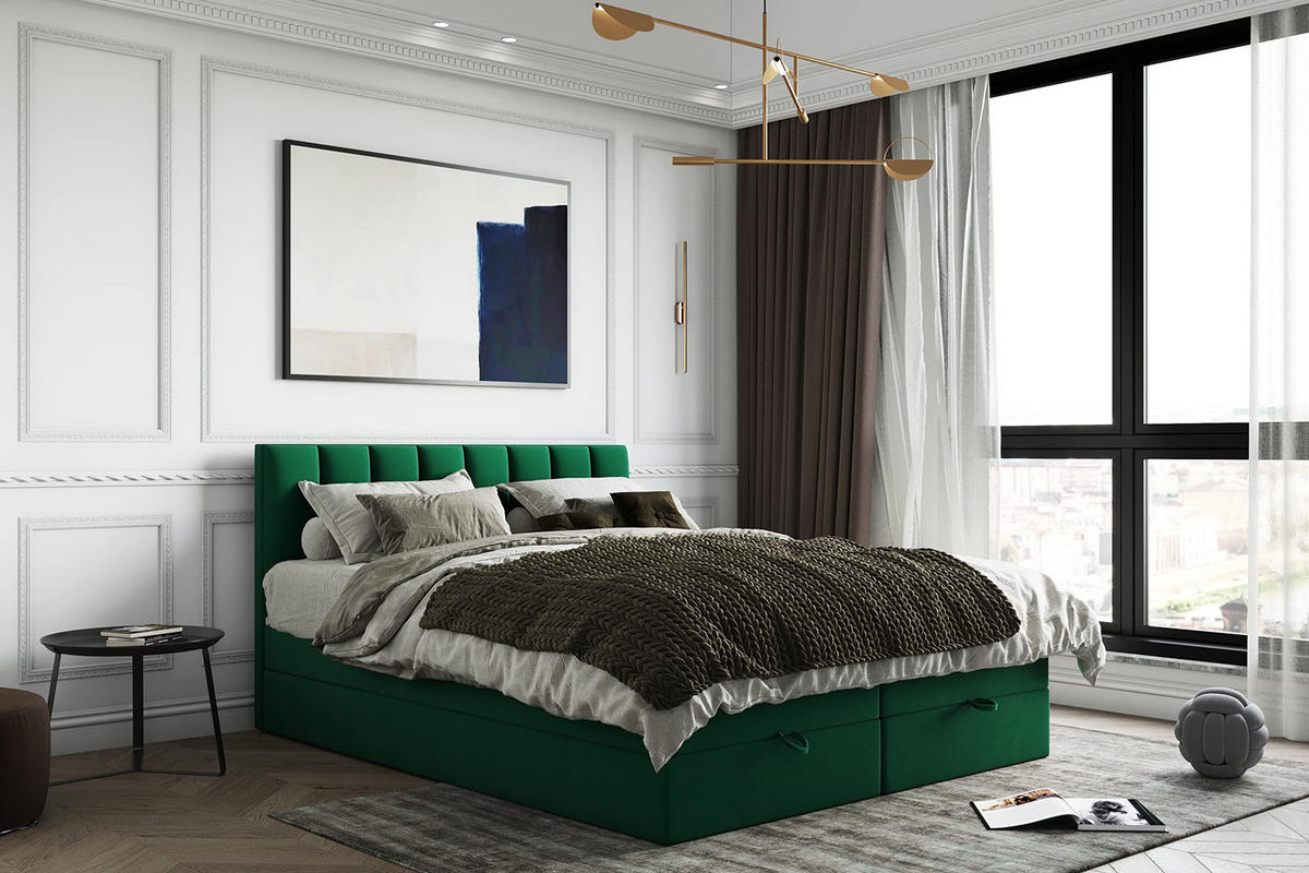 BOXBETT mit Bettkästen und Matratze - Bett Gusto mit Topper aus Memory Visco - Grün - 160 x 200 cm - Grün, Holzwerkstoff/Kunststoff (160/200cm) - Trada