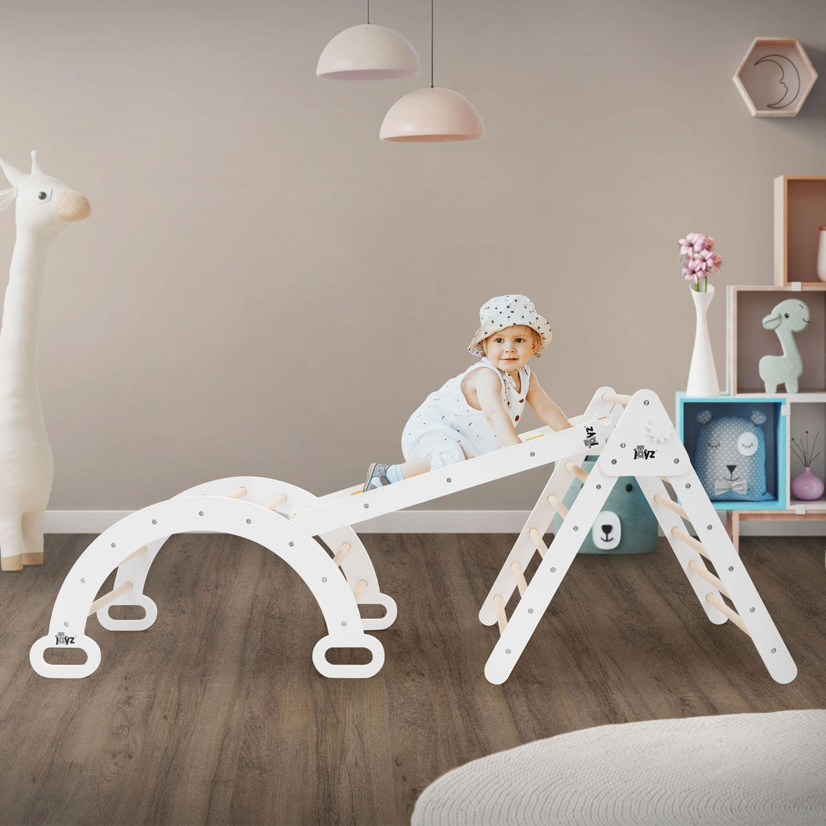 KINDER-KLETTERGERÜST Set - Braun, Holz (72/60/89cm) - Joyz