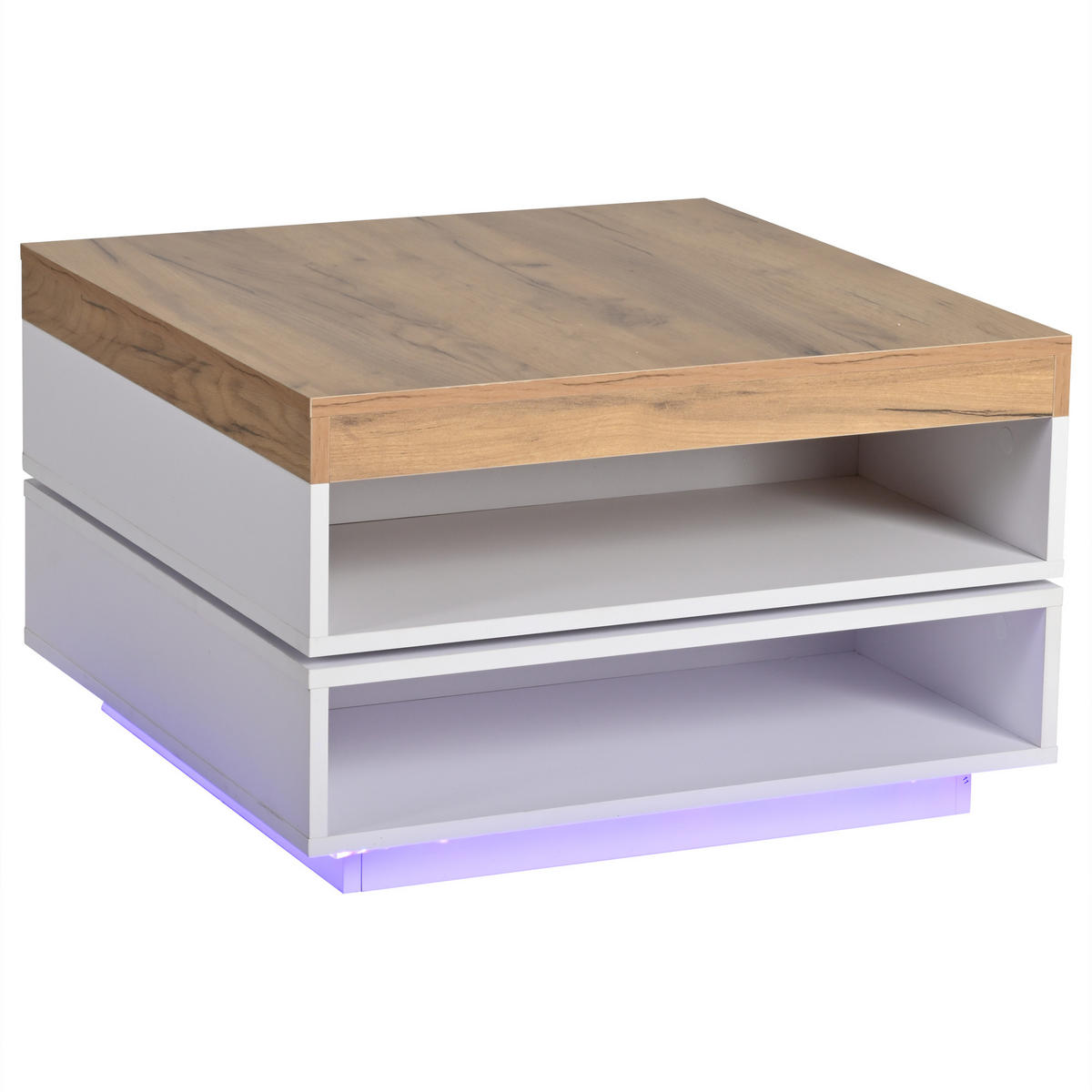 COUCHTISCH weiß & eiche-optik 360° drehbar mit led-beleuchtung - Weiß, Holzwerkstoff (65/65/40cm) - Urban Meuble
