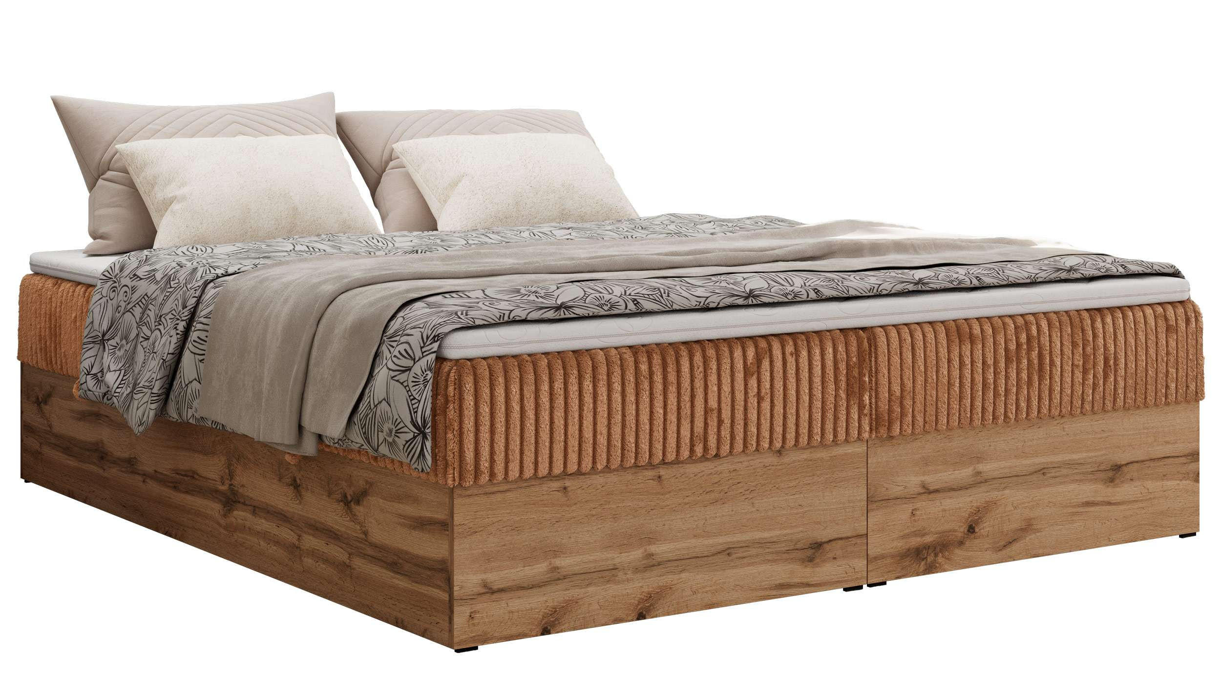 MKS KONTINENTÁLNÍ POSTEL WOOD ZERO 160/200 - Oranžová Manšestr - H3